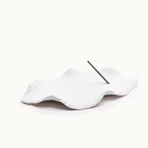 Large Ceramic Leaf Incense Holder | White