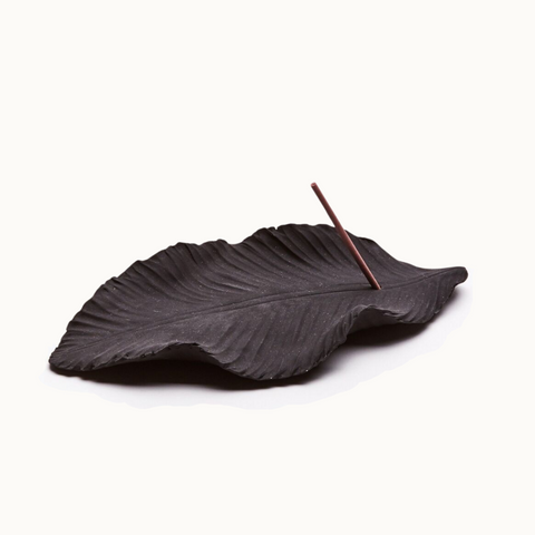 Large Ceramic Leaf Incense Holder | Black