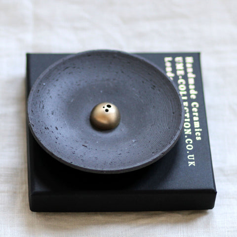 Black Stoneware Incense Dish | with Gold Dome